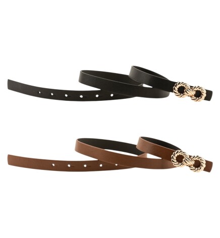 Paçuli Moda Kadın Çift Halka Tokalı  Siyah_Taba Kemer