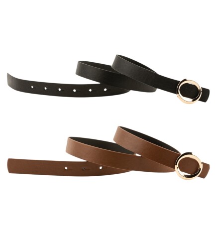 Paçuli Moda Kalın Halka Tokalı İkili Set Siyah_Taba Kadın Kemeri