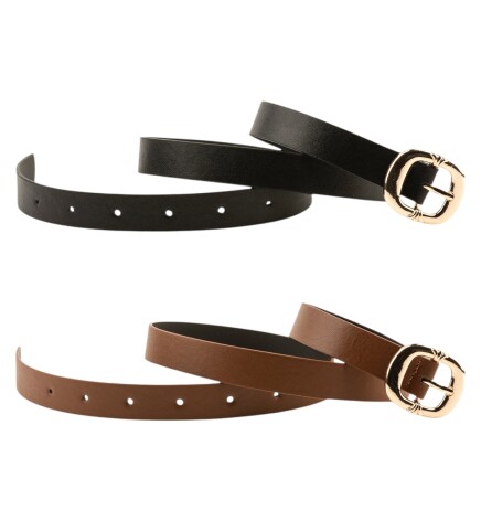 Paçuli Moda Kalın Kare Tokalı İkili Set Siyah_Taba Kadın Kemeri