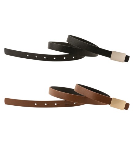 Paçuli Moda Sade Kare Tokalı İkili Set Siyah_Taba Kadın Kemeri