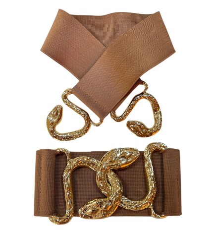 Paçuli Moda Yılan Geçme Tokalı Taba Kadın Kemeri