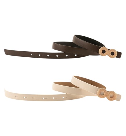 Paçuli Moda Zincir Desenli Çift Halka Tokalı Deri Görünümlü İkili Set Kahverengi_Bej Kadın Kemeri